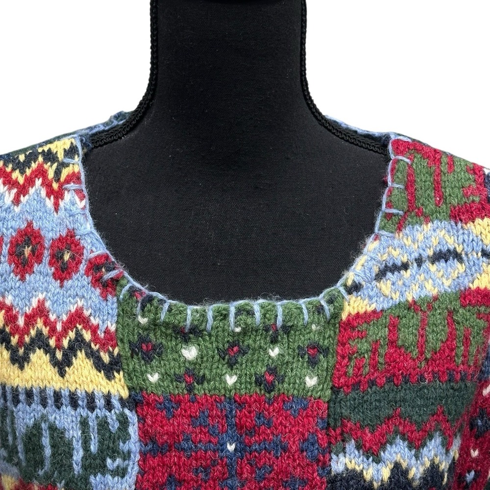 Vtg Liz Claiborne 80s 90s Ugly Cosby Granny Sweater Xmas Hand Knitted Wool SZ M - Picture 2 of 9